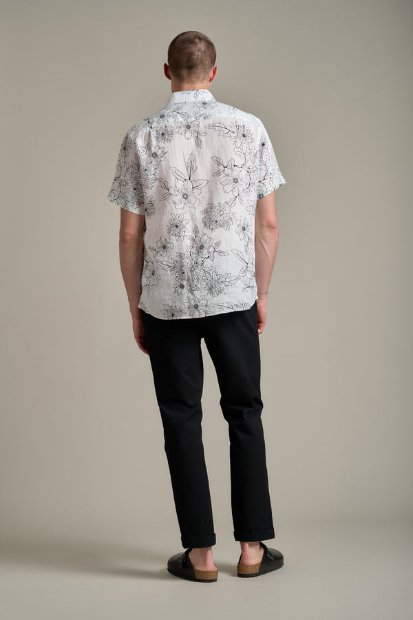 Barkers Maldon Linen Print Shirt in white, tailored fit, additional view
