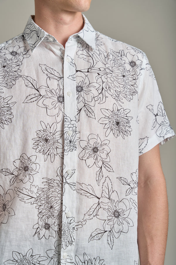 Barkers Maldon Linen Print Shirt in white, tailored fit, additional view