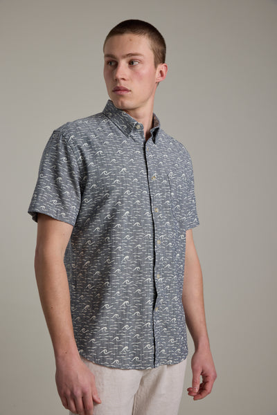 Barkers Shelby Print Shirt in navy, cotton