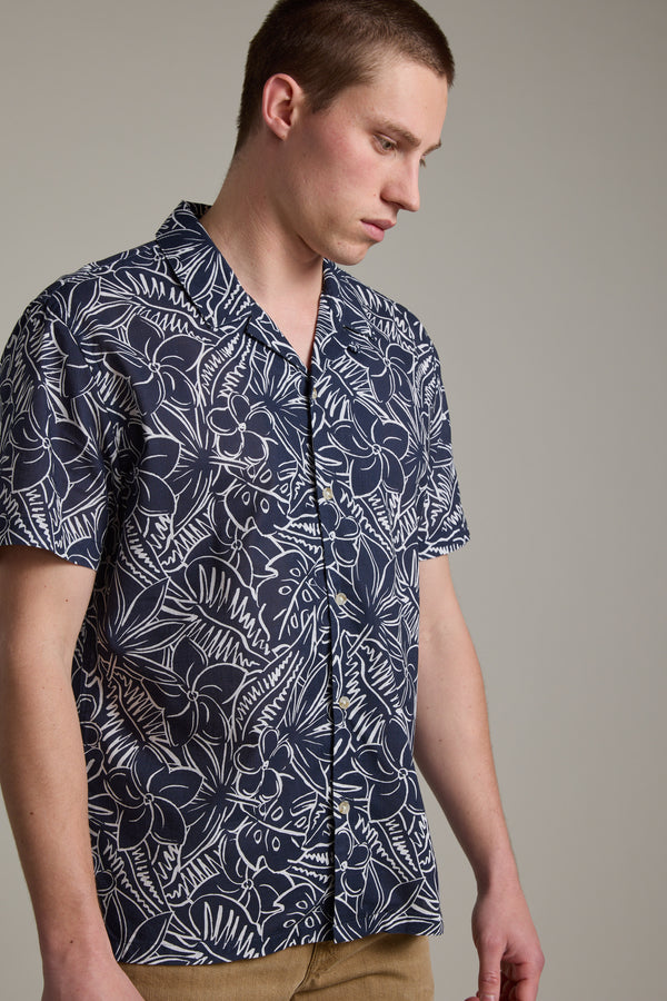 Barkers Myrtle Print Cuban Shirt in navy