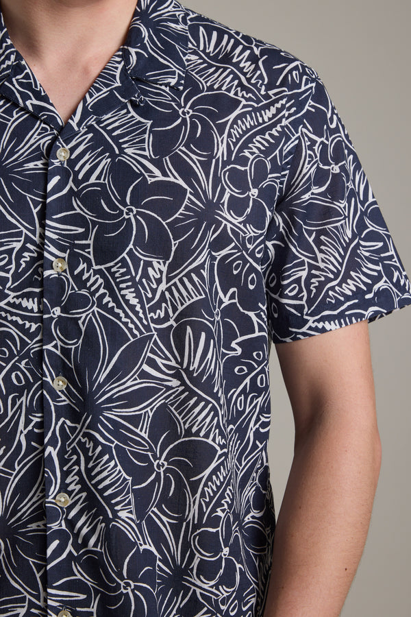 Barkers Myrtle Print Cuban Shirt in navy, additional view