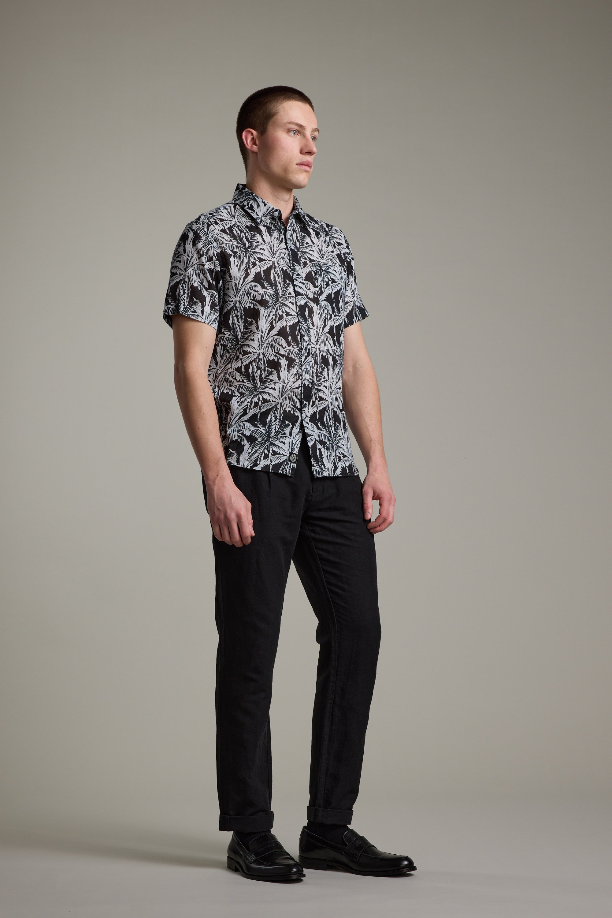 Barkers Madison Print Shirt in black/white, classic fit, alternate view