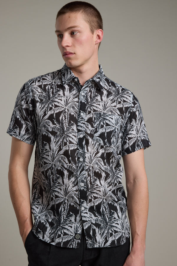 Barkers Madison Print Shirt in black/white, classic fit