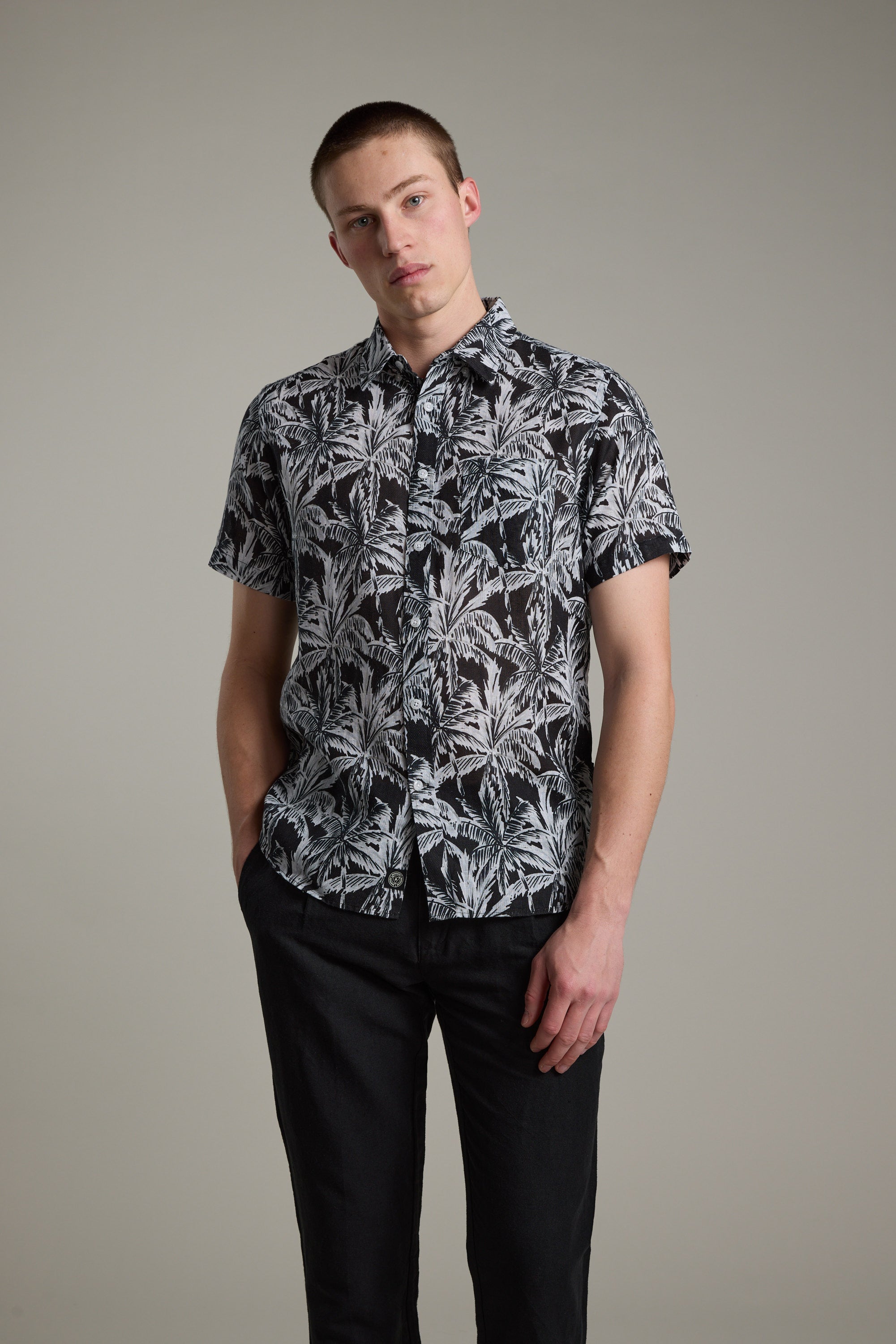 Barkers Madison Print Shirt in black/white, classic fit, additional view