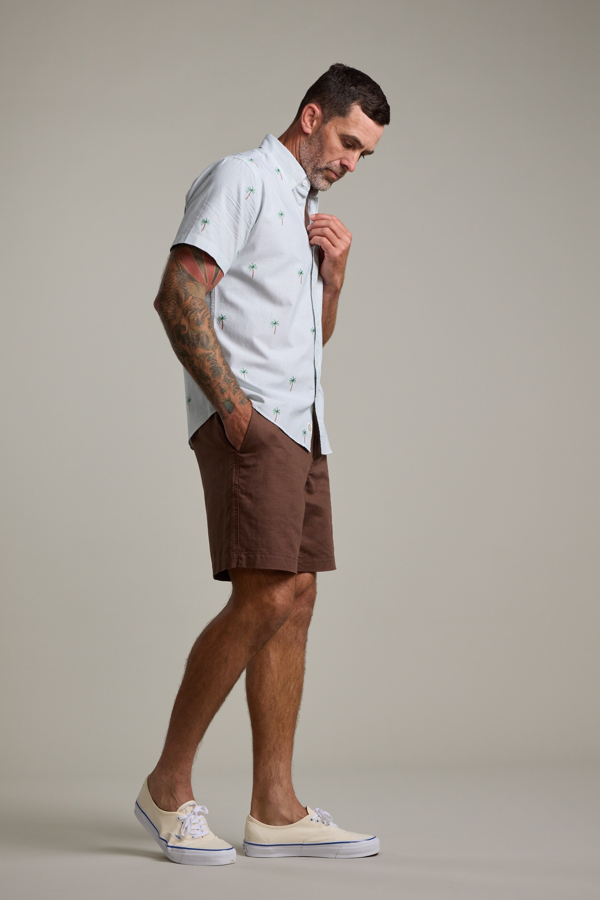 Barkers Palm Stripe Shirt in green/white, additional view