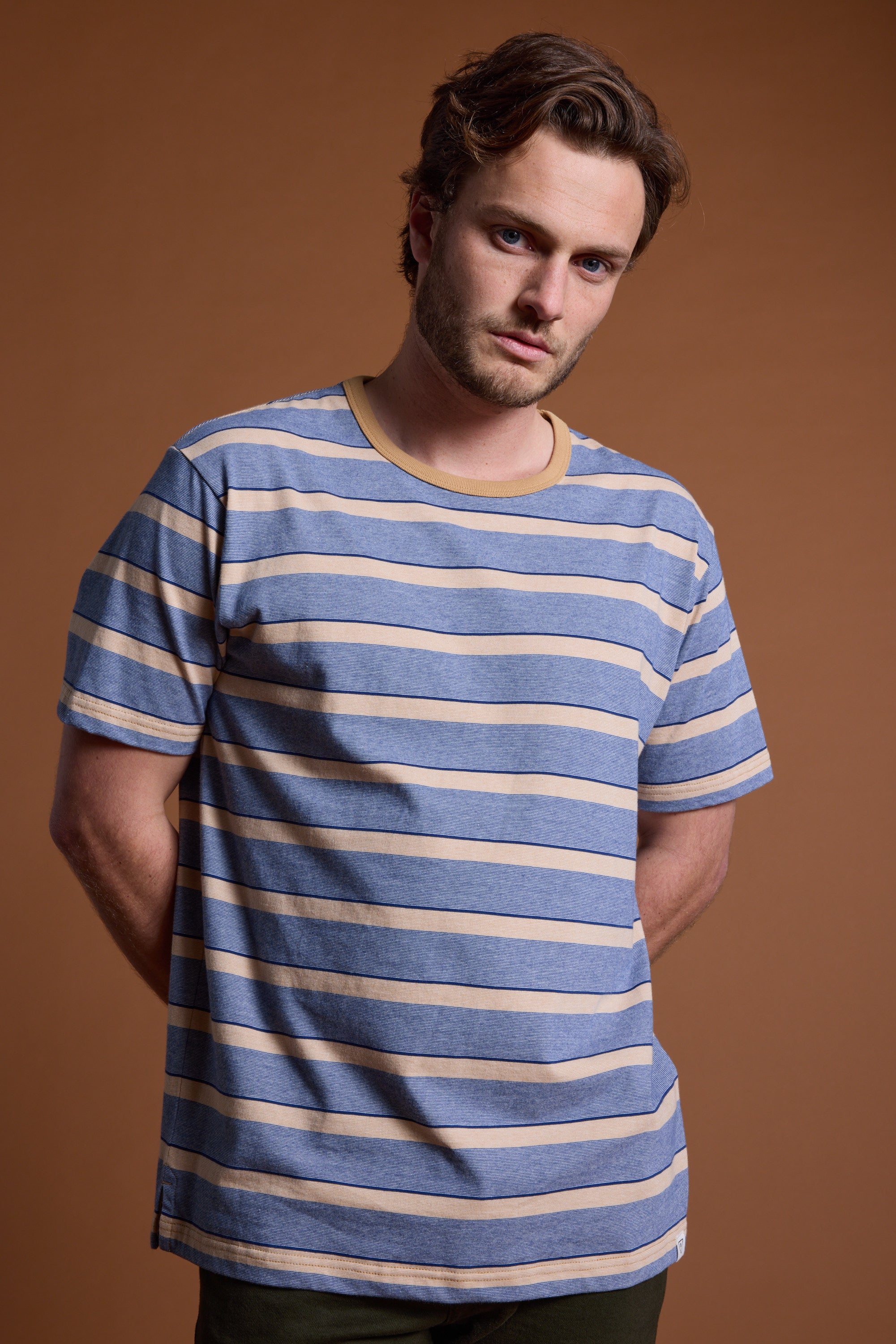 Barkers Chester Stripe Tee in navy, cotton, additional view