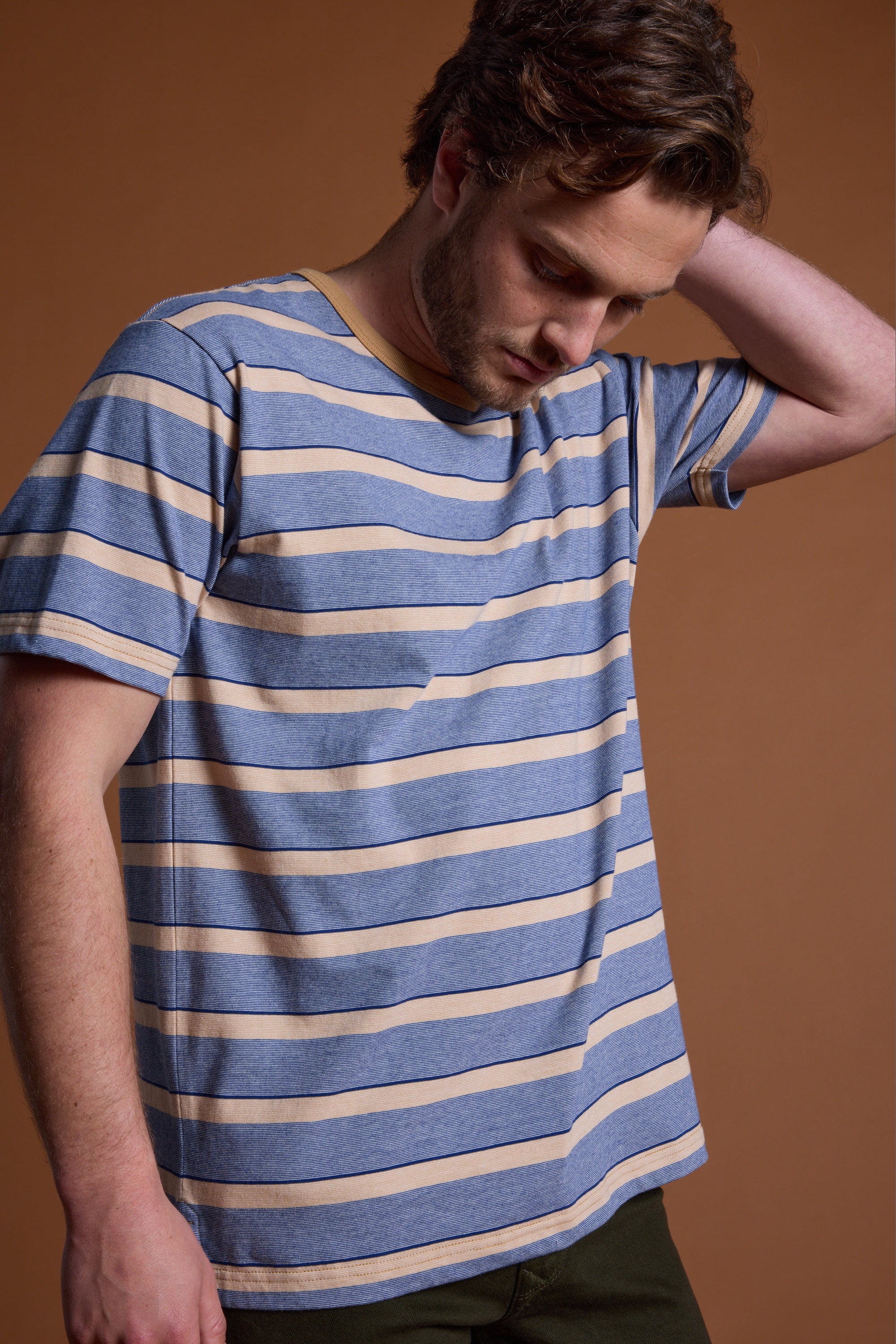 Barkers Chester Stripe Tee in navy, cotton, additional view