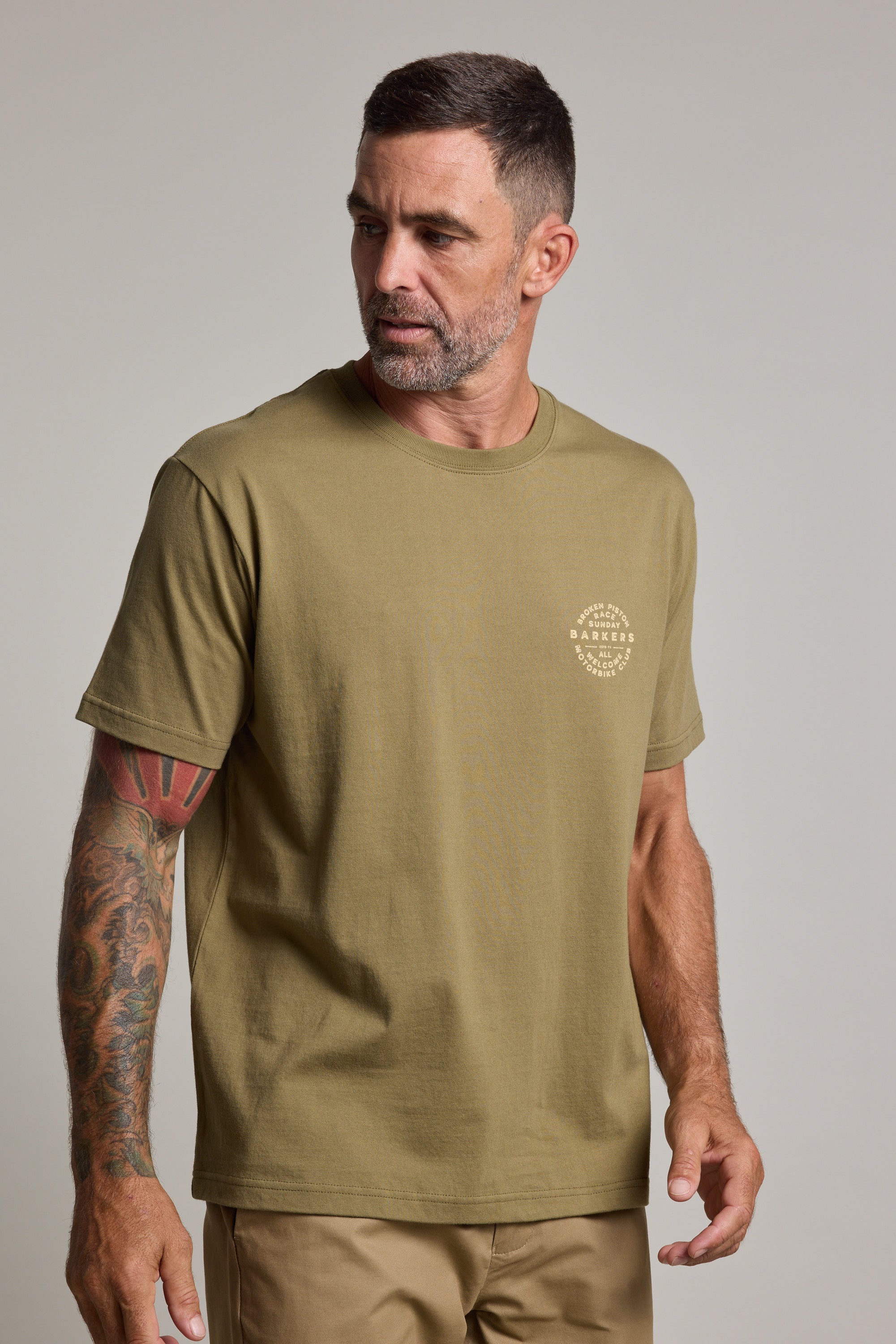 Barkers Sunday Club Print Tee in olive, additional view