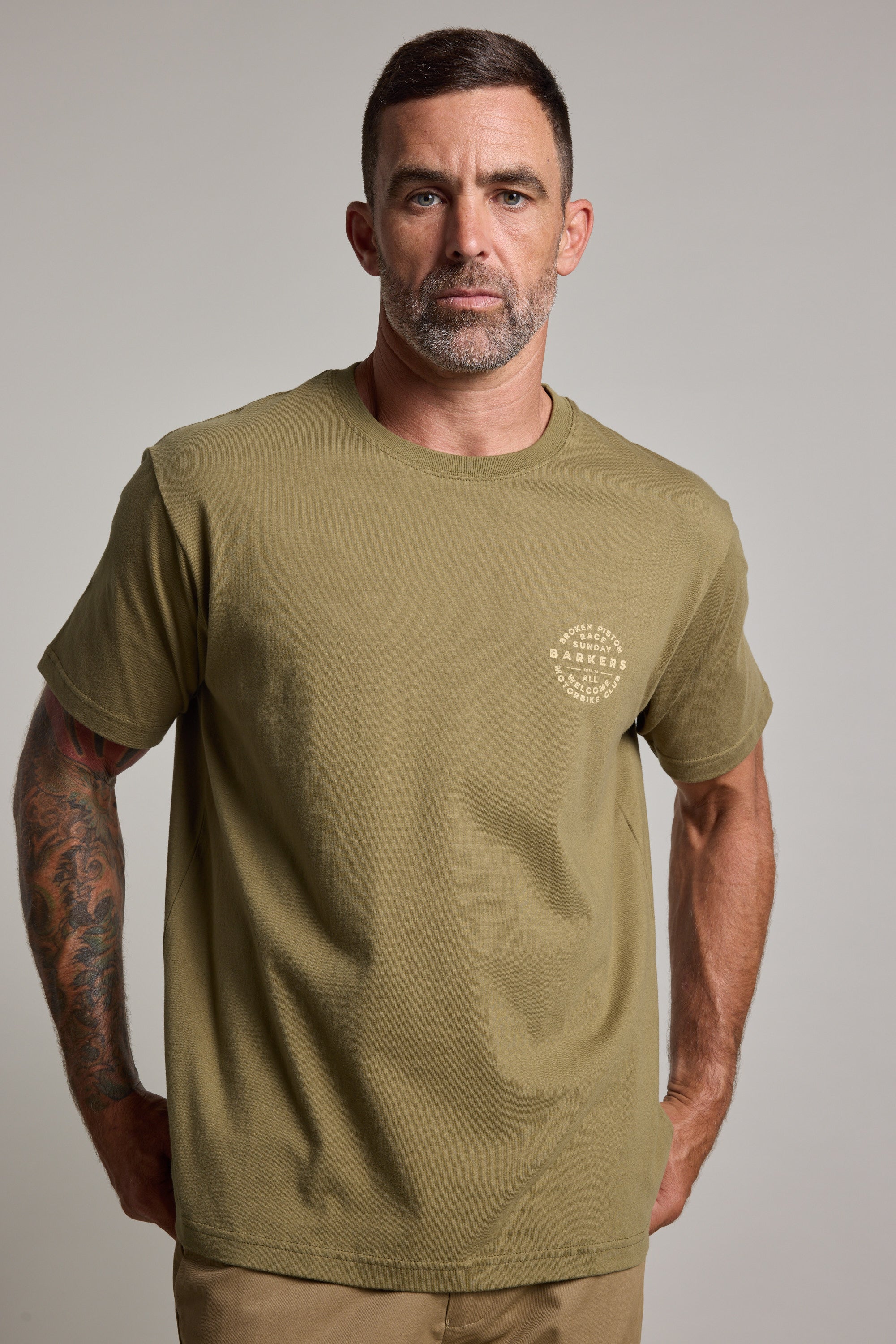 Barkers Sunday Club Print Tee in olive, alternate view