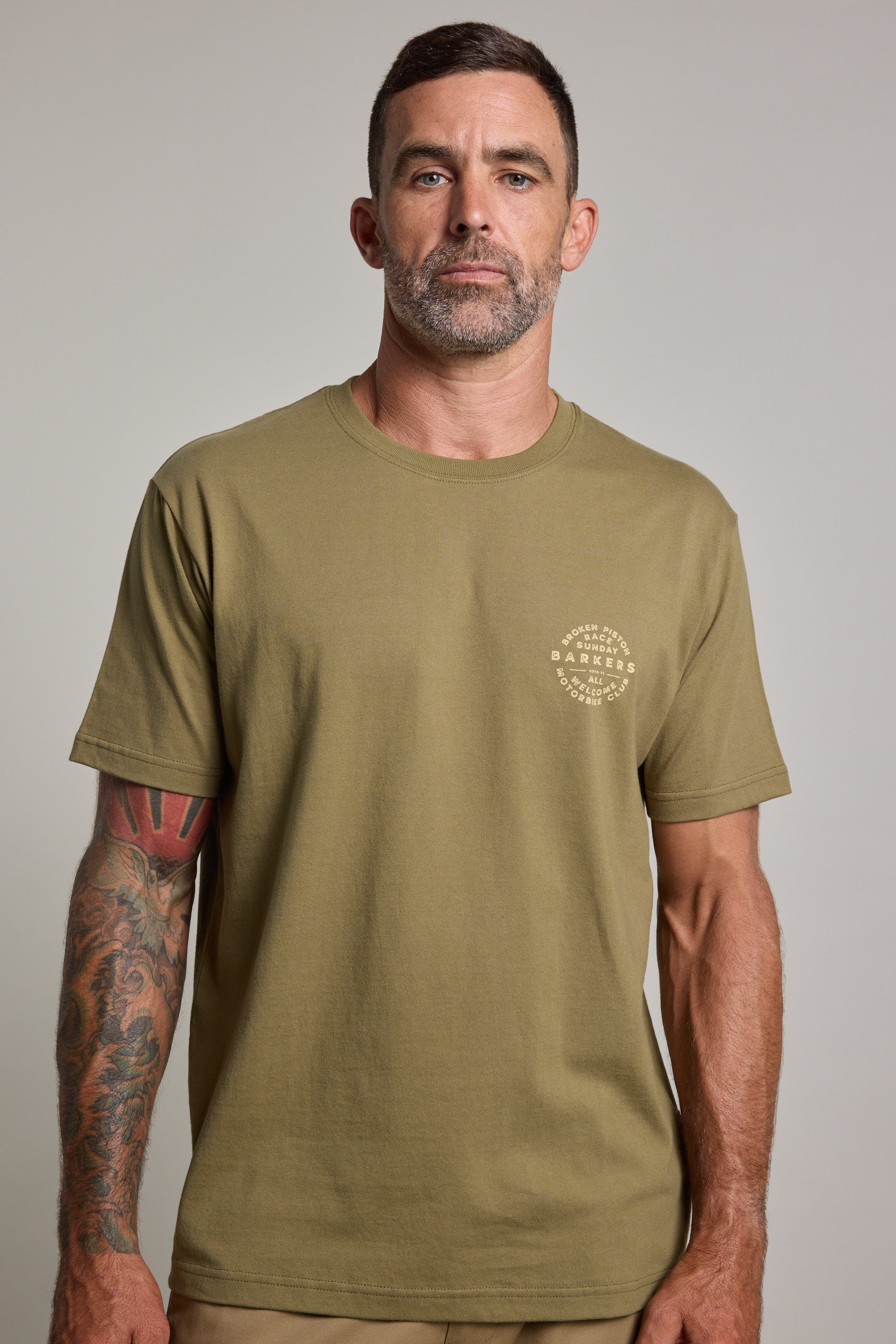 Barkers Sunday Club Print Tee in olive, additional view