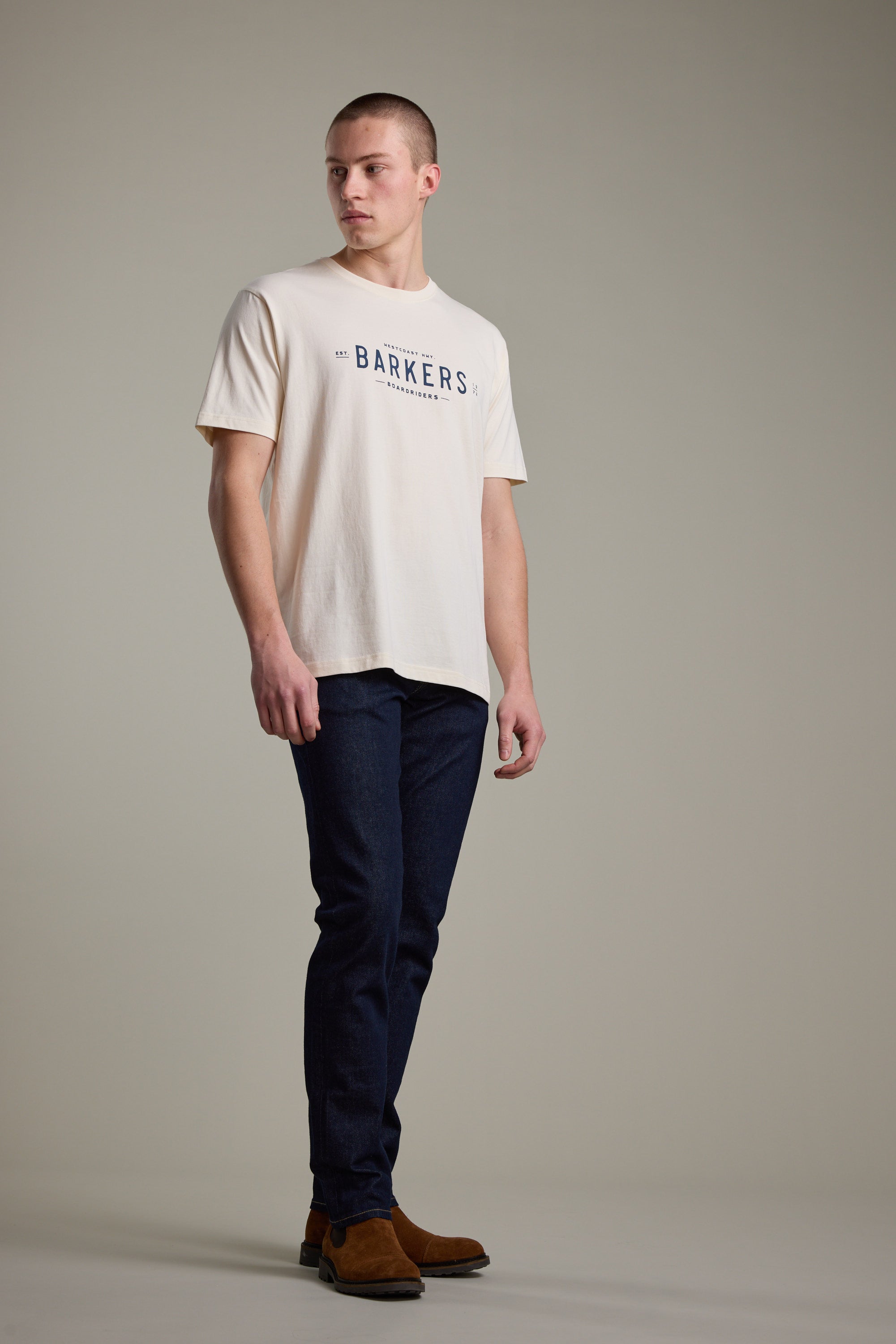 Barkers Boardriders Logo Tee in off white, alternate view