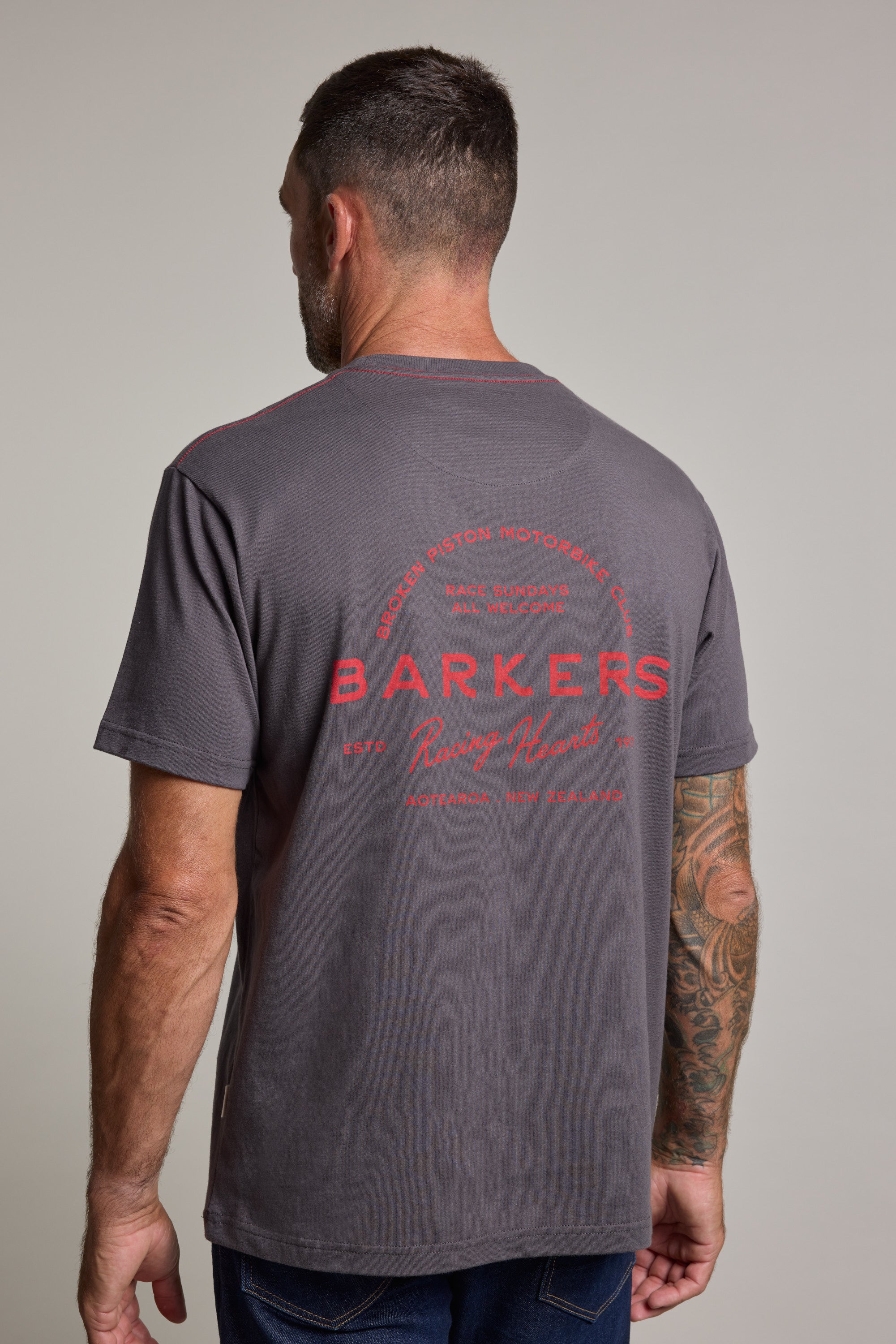 Barkers Racing Hearts Print Tee in charcoal, relaxed fit, additional view