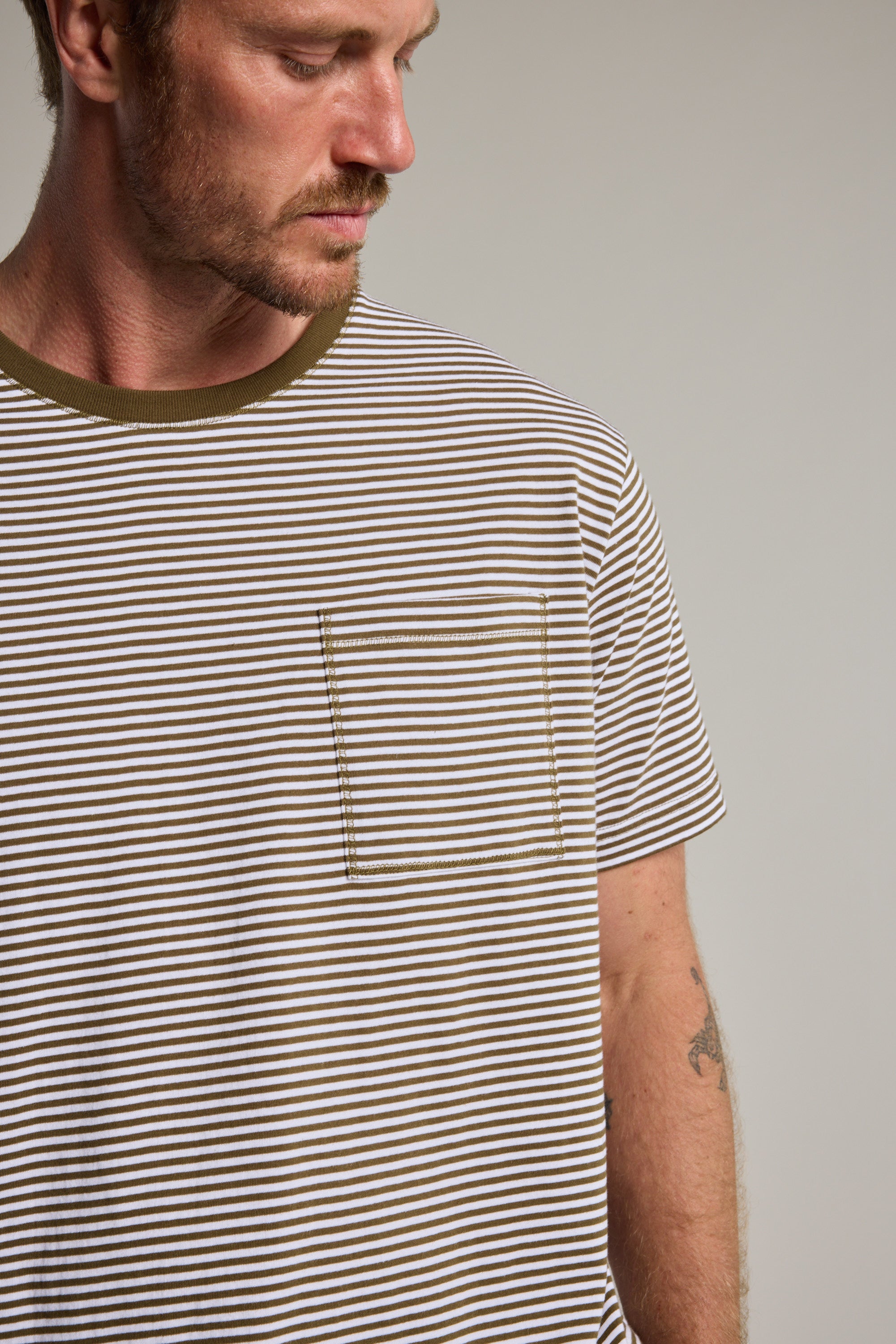 Barkers Arney Stripe Tee in olive, alternate view