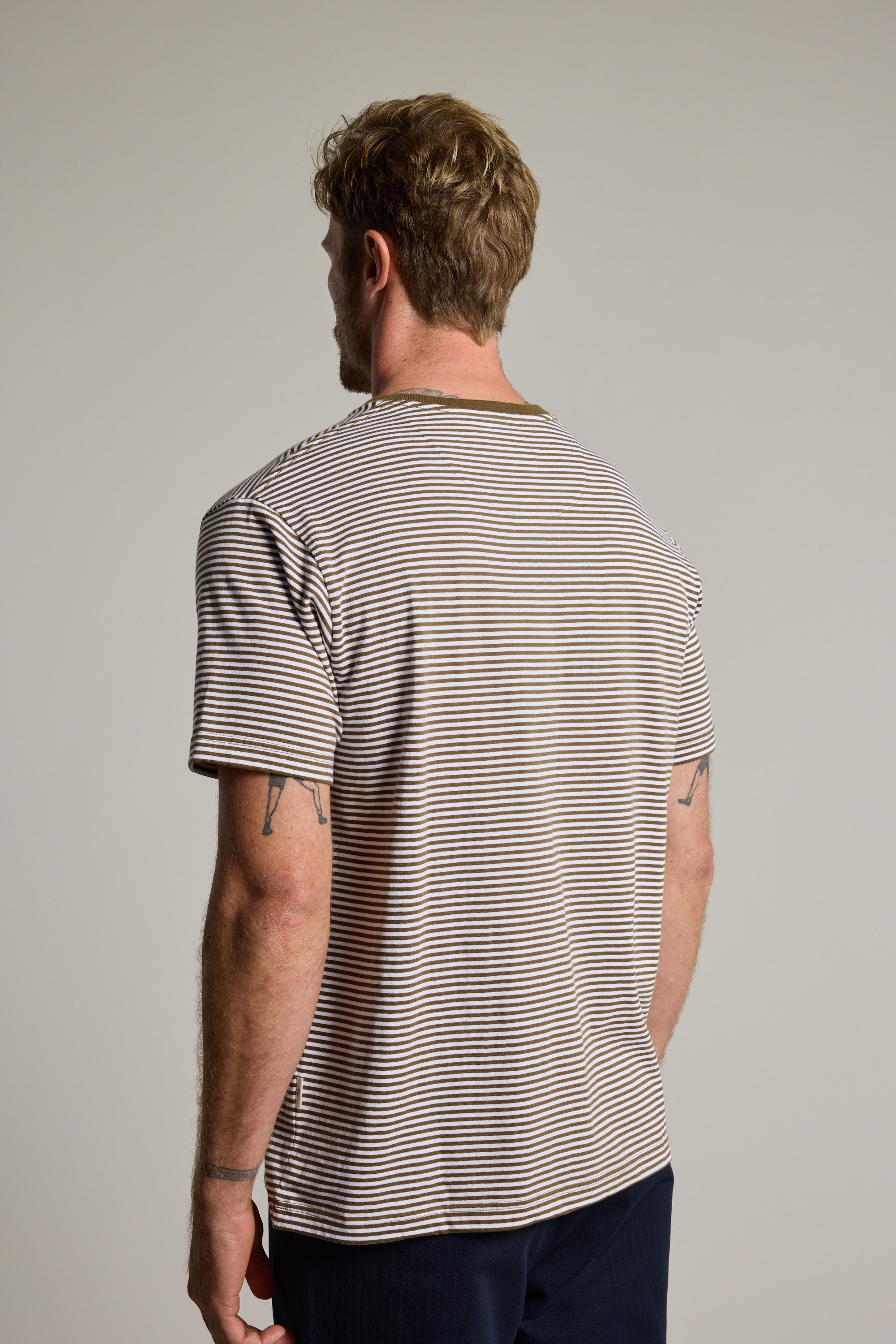 Barkers Arney Stripe Tee in olive, additional view