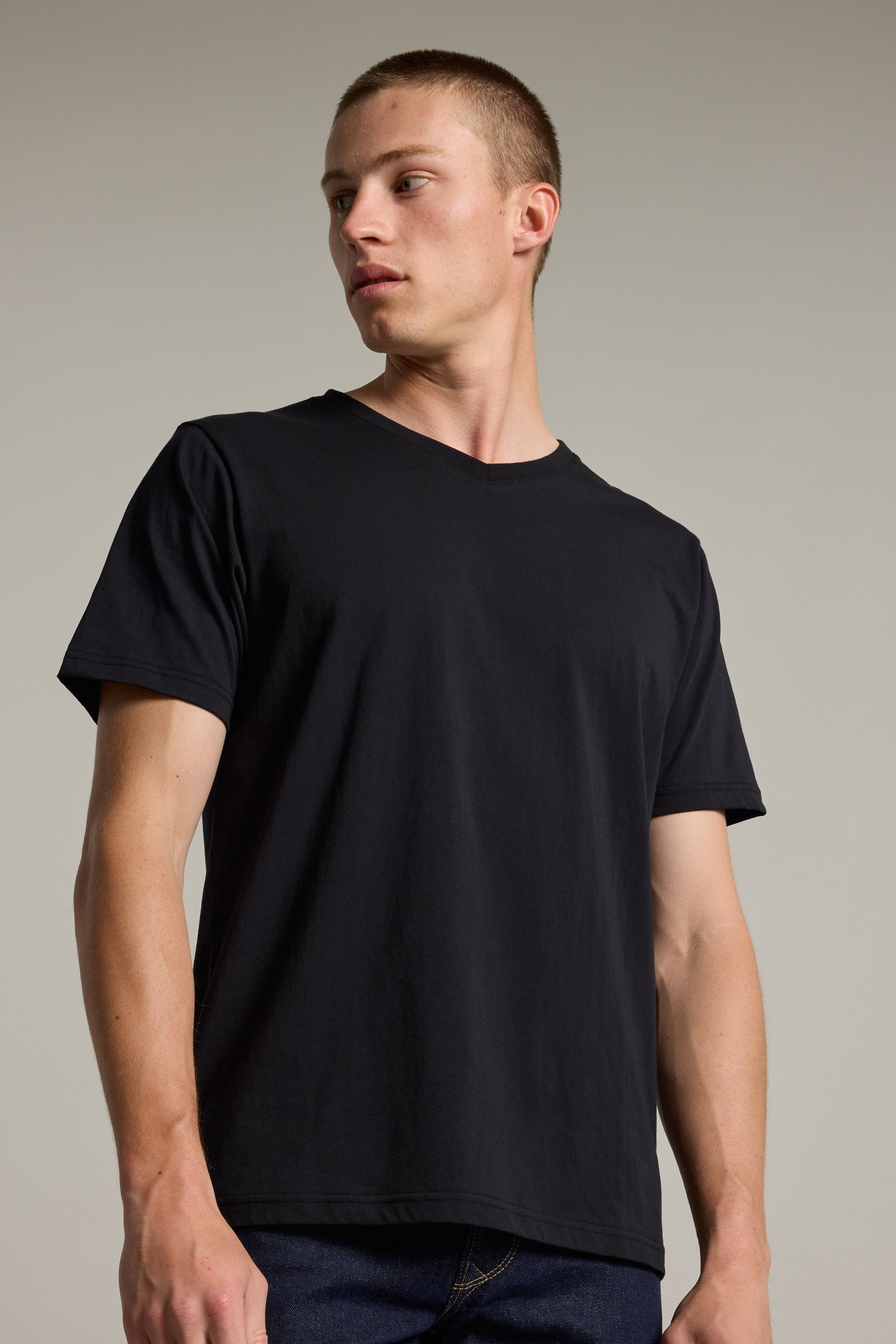 Barkers Organic Cotton V Neck Tee in black, classic fit, alternate view