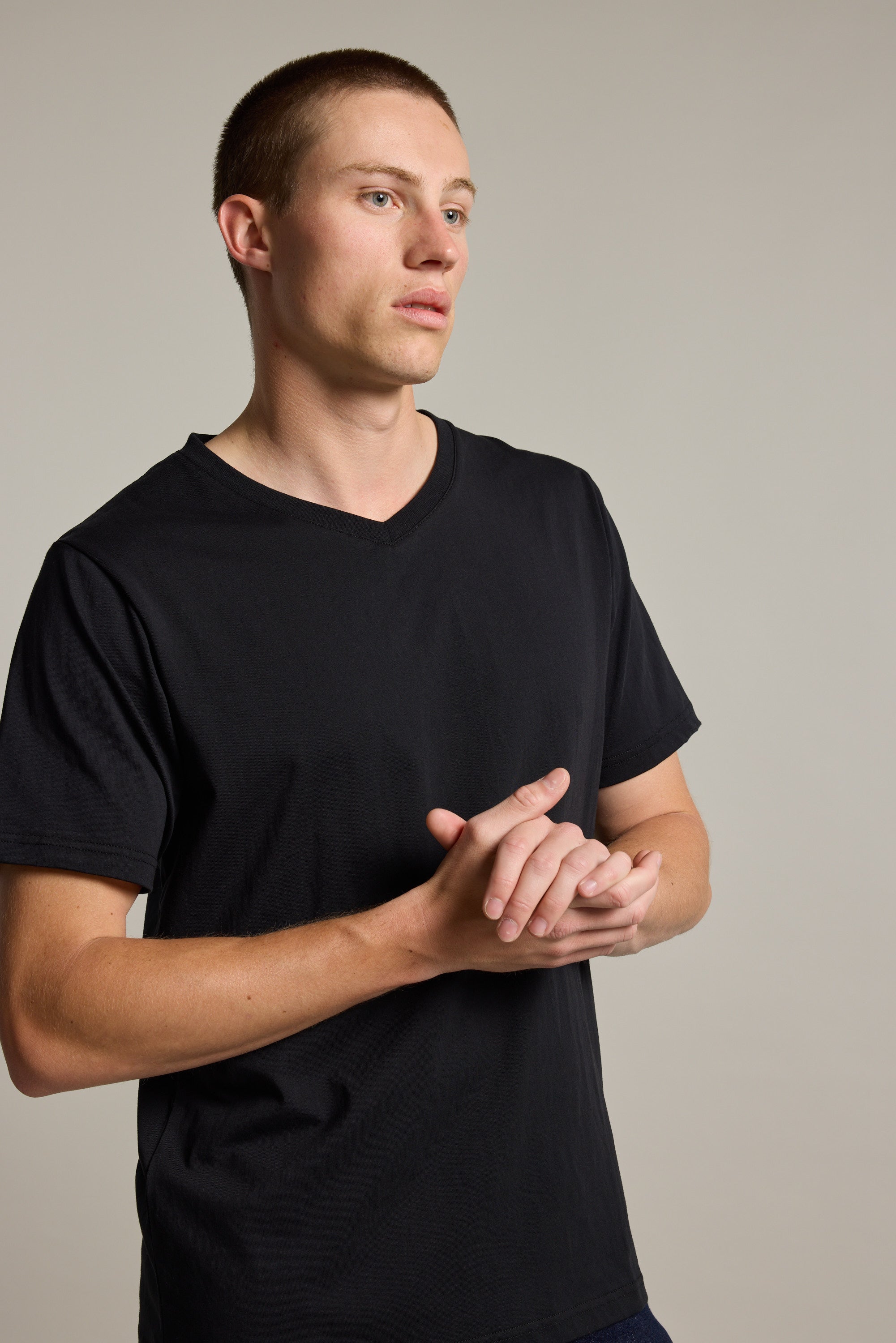 Barkers Organic Cotton V Neck Tee in black, classic fit, additional view