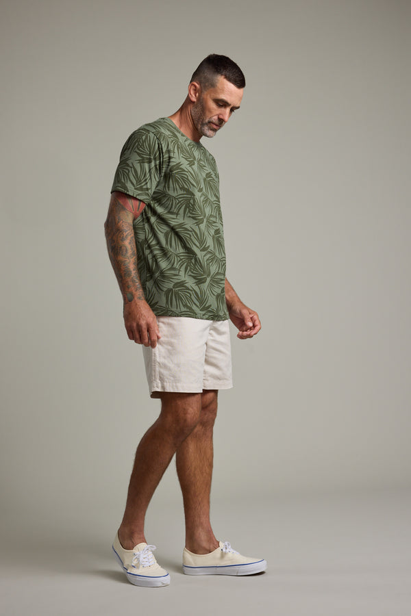 Barkers Palm Leaves Print Tee in khaki, regular fit, alternate view