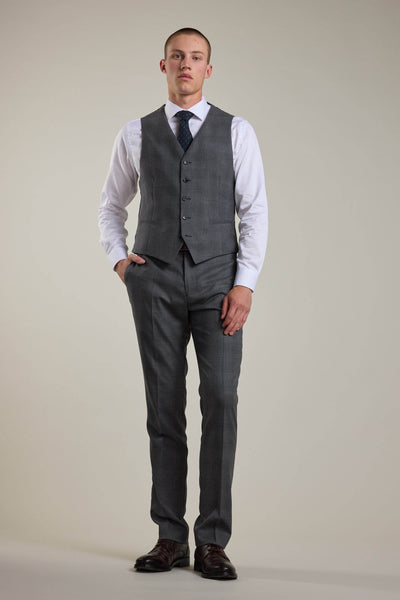 Barkers Ormsby Check Waistcoat in grey check, merino wool