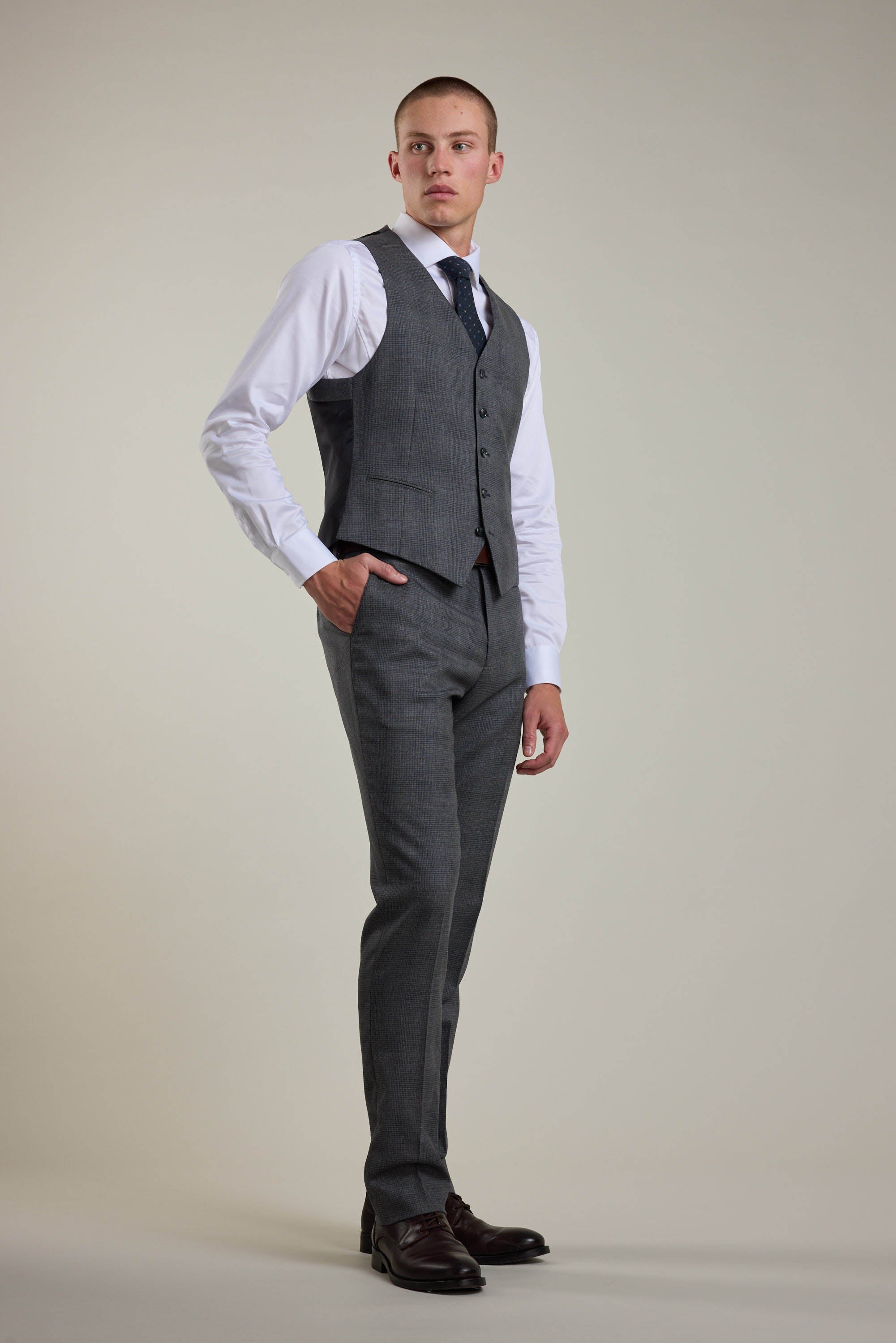 Barkers Ormsby Check Waistcoat in grey check, merino wool, additional view