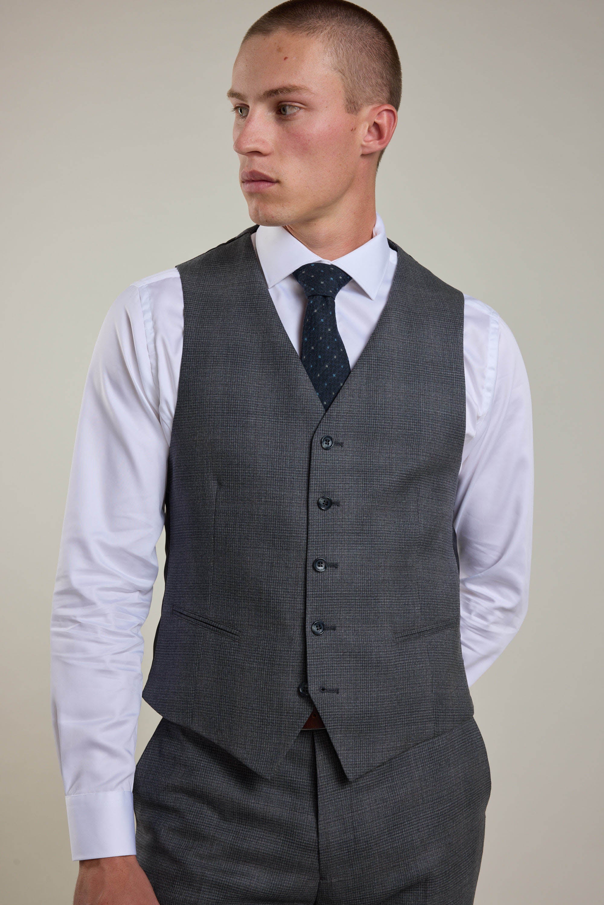 Barkers Ormsby Check Waistcoat in grey check, merino wool, alternate view