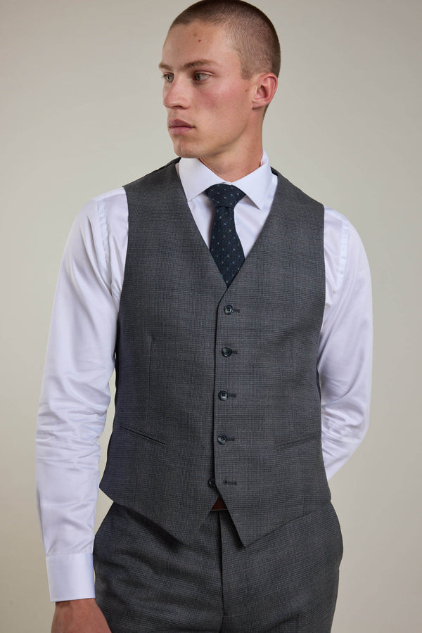 Barkers Ormsby Check Waistcoat in grey check, merino wool, alternate view