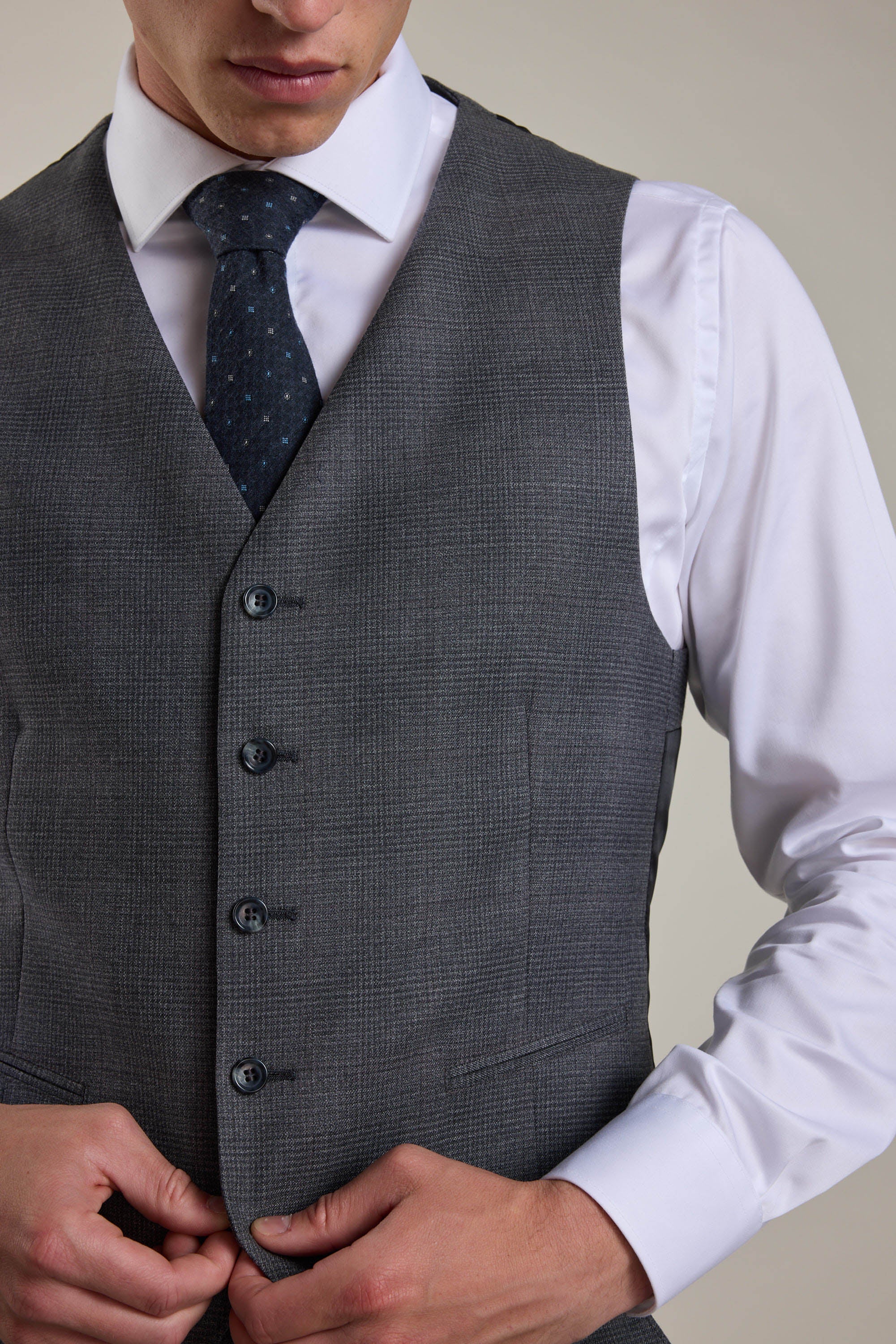 Barkers Ormsby Check Waistcoat in grey check, merino wool, additional view