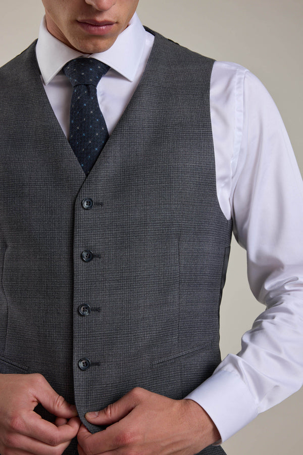 Barkers Ormsby Check Waistcoat in grey check, merino wool, additional view